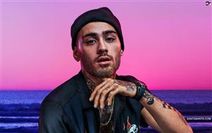 Zayn Malik flaunts his tattoos in a bright background